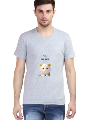 Grey Melange Unisex V Neck T-Shirt – Meow Light Edition | Cat lovers